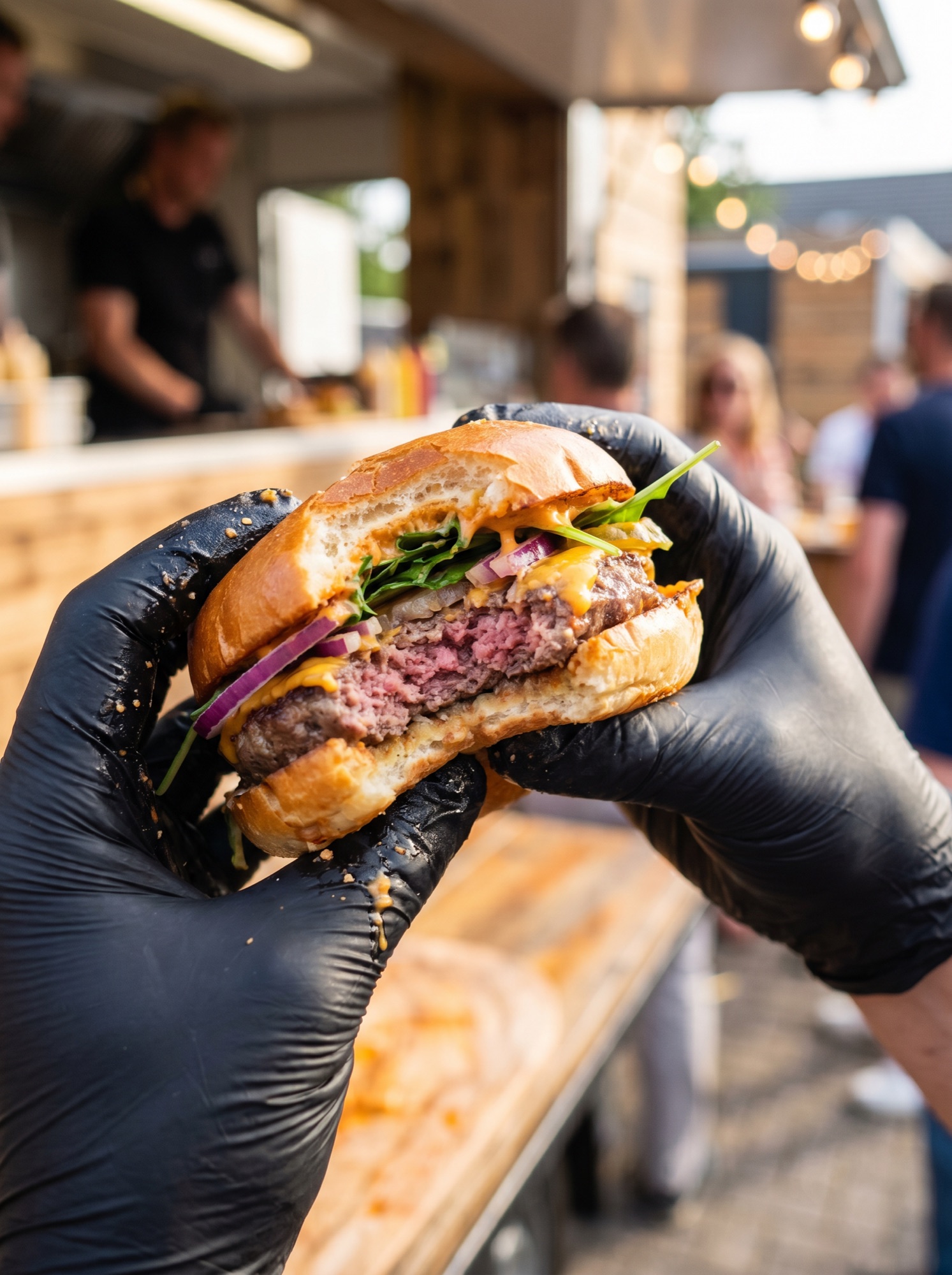 Black Angus Burger, dikke cheeseburger met sla en tomaat op brioche
